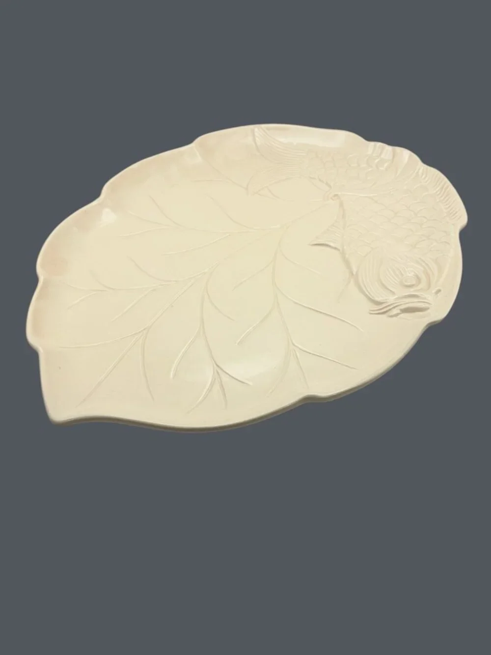 Ceriart Portugal White Ceramic Leaf Koi Fish Serving Platter 18”